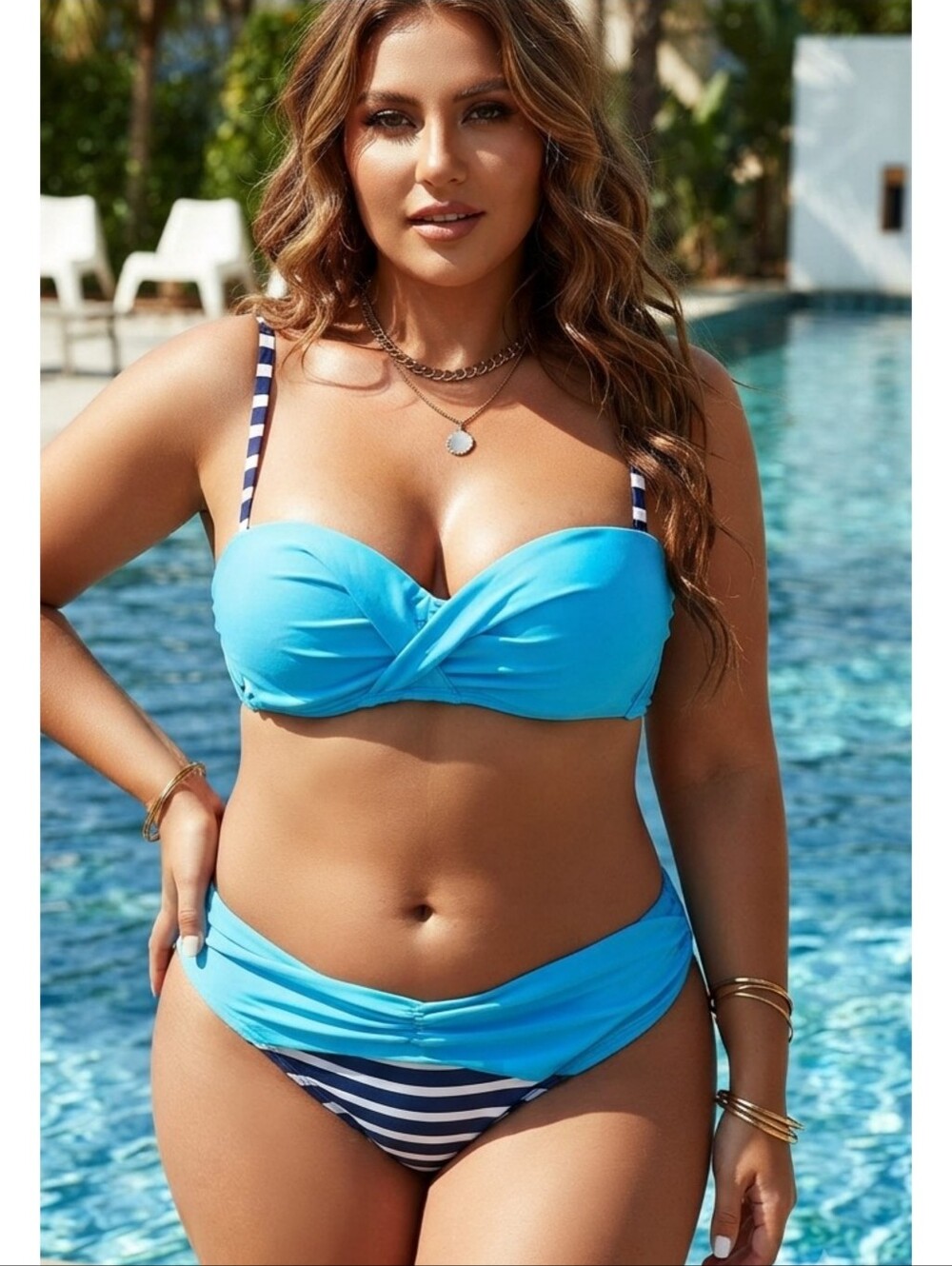 Push-up Swimsuit Set Blue & White Size XL